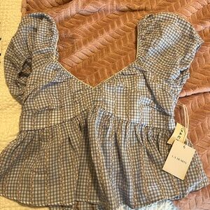 Blue and White Gingham Blouse